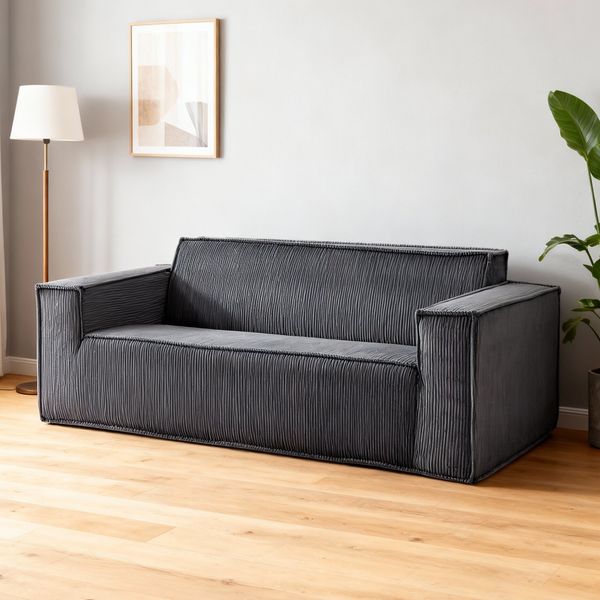2-Sitzer Sofa H 70 x T 178 x B 86 cm aus Cord in Grau mit tiefer Sitzfläche
