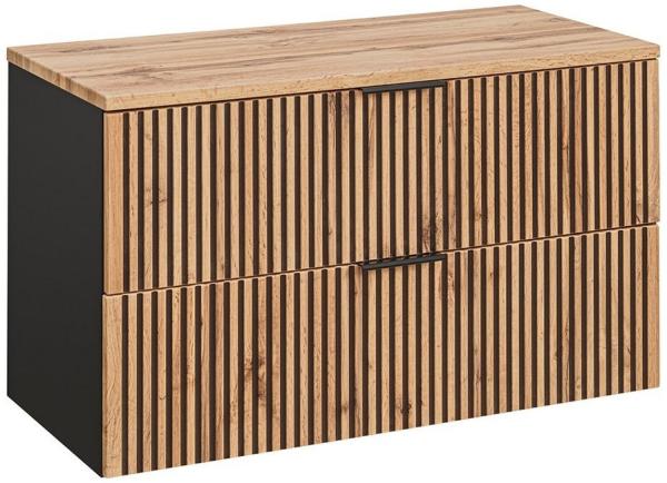 Waschtischunterschrank 100 cm für Aufsatzwaschbecken XANTEN-56 in anthrazit mit Eiche Nb. schwarz gerillt, B/H/T: ca. 100,6/59,2/46,5 cm