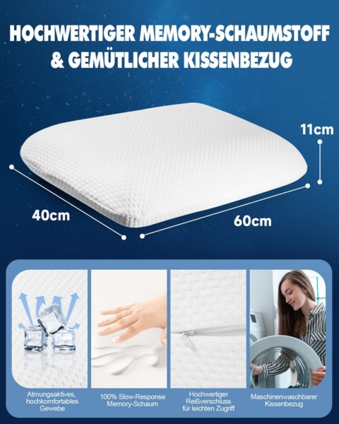 Esun Kopfkissen Kopfkissen, Ergonomisches Memory Foam Kissen, Nackenkissen, Kissen, Füllung: Rückstellschaum, Rückenschlafer, Seitenschlafer, Bauchschlafer, Set, Seitenschlafer, Rückenschlafer, Bauchschlafer, Set, Kissen, Kopfkissen, Kopfkissen für Sei...