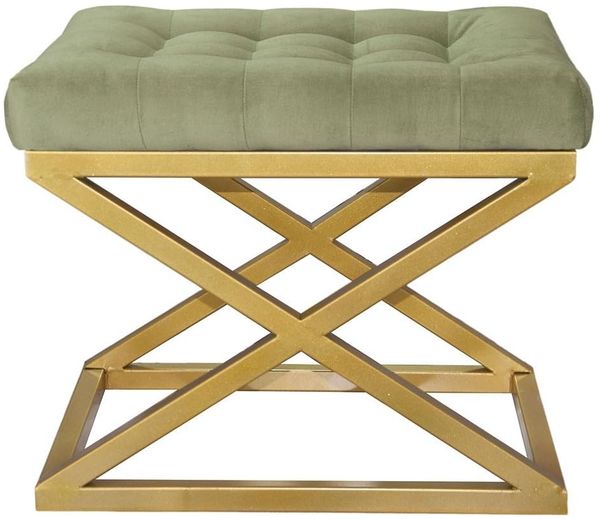 Atelier Del Sofa Stylish Pouffe with Metal Frame, 50 cm Width, 42 cm Height, 40 cm Depth | 100% Polyester Babyface, Elegant Gold & Green Design | Perfect for Modern Living Spaces