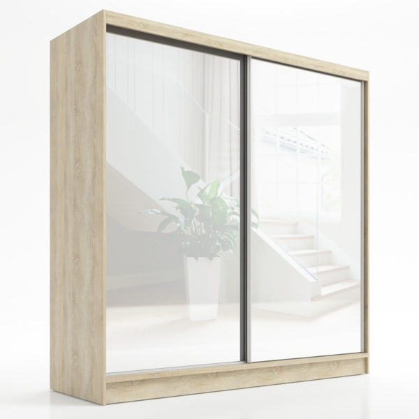 A&J MöbelLand Schwebetürenschrank IVAR 200 cm mit drei Schubladen und Spiegel