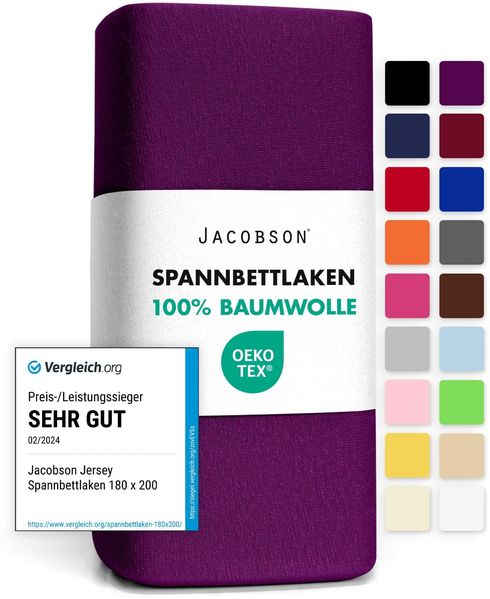 Jacobson Jersey Spannbettlaken Spannbetttuch Baumwolle Bettlaken (140x200-160x200 cm, Royal Lila)