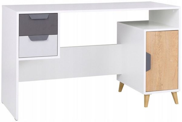 Deine Möbel 24 Kinderschreibtisch JUSTIN 13 Schreibtisch 130 cm breit (Set, 3-St, Set), in Weiß Matt / Graphit / Grau / Eiche Scandi Still