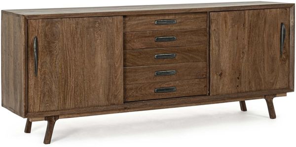 Sideboard Masherma aus Mangoholz, klassischer Stil, natur, 200 cm, mit Schiebetüren und Schubladen