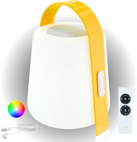 SCHWAIGER 661750 Tragbare Tischleuchte Bluetooth Lautsprecher Akku RGB LED Nachttischlampe Außenlicht Outdoor Gartenlampe Musiklautsprecher Henkel 5W spritzwassergeschützt
