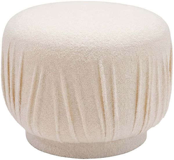 Sitzhocker Stoff 50cm Creme Rund - Design Stoffhocker - Polsterhocker Faltenoptik - Schminktisch Hocker - Lounge Beistellhocker für Wohnzimmer Handmade