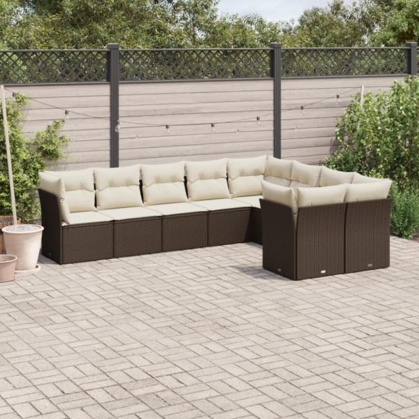 vidaXL 9-tlg. Garten-Sofagarnitur mit Kissen Braun Poly Rattan 3218173