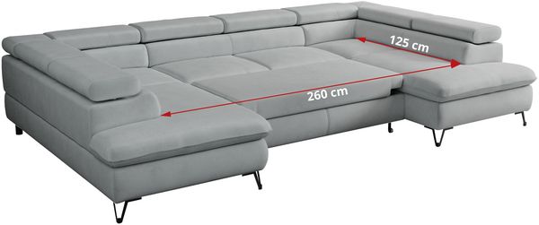 Mks Möbel 'Peter U' Wohnlandschaft mit Bettkasten, Bettfunktion & einstellbaren Kopfstützen, Hellgrau, Mikrofaser, mit Topper Bild 9