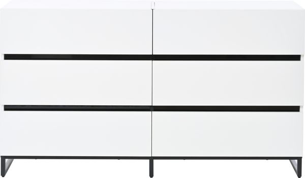Merax 140cm Sideboard, Wohnzimmerschrank mit 6 Schubladen, Hochglanz-Kommode, Schrank mit 3 Metallbeinen, Weiß+Schwarz Bild 8