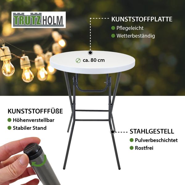 Stehtisch klappbar Ø 80 cm Tischplatte Höhe 110 cm Stahlgestell Partytisch Bistrotisch in weiß