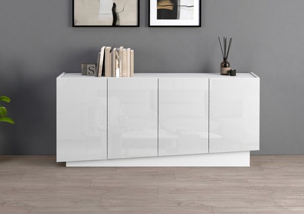 OTTO home Sideboard VELA, Breite 160 cm, Design mit schrägen Türen, Maße-B/T/H: 160x35x75 (1 St), Made in Italy, Fronten Hochglanz lackiert,Sideboard, Anrichte, Kommode