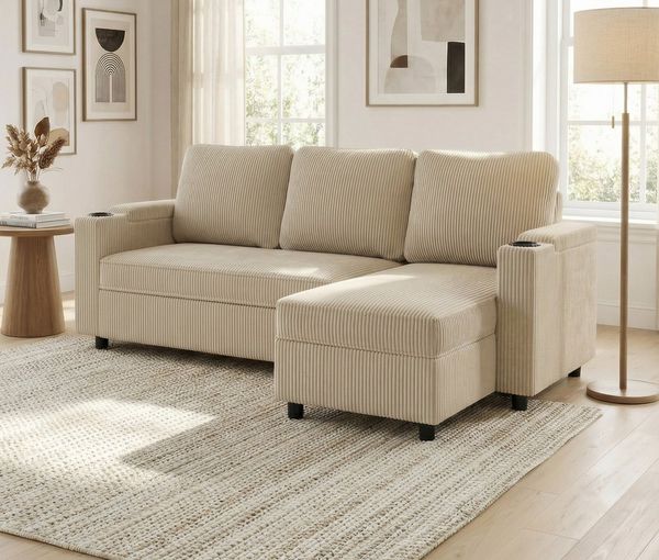 HOMALL Sofa Bequemes Eck-Schlafsofa, mit Schlaffunktion und Bettkasten,Becherhaltern