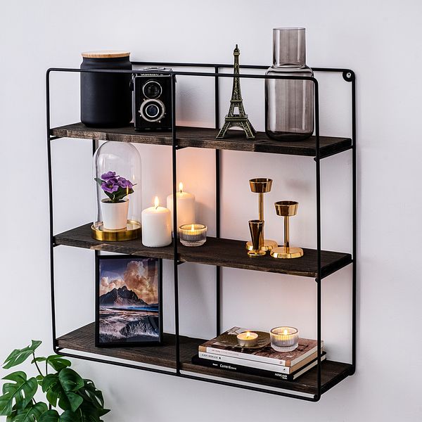 Wandregal, 'CM-011-SRK', 60 x 15 x 60, Schwarz, Nussbaum