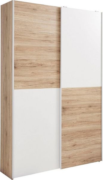 Stella Trading FAST Eleganter Kleiderschrank / Garderobenschrank mit viel Stauraum - Vielseitiger Schwebetürenschrank in San Remo Optik, weiß - 125 x 195 x 38 cm (B/H/T)