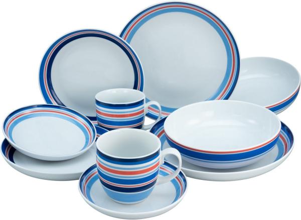 CreaTable 22901 Kombiservice Allround COAST LINE für 2 Personen, Porzellan, mehrfarbig (1 Set, 10-teilig)