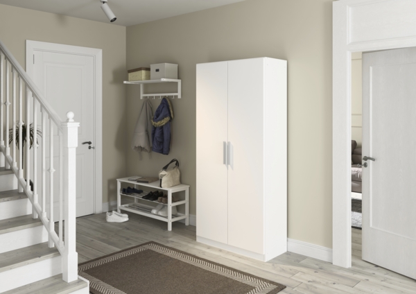 rauch Minosa, Schuhschrank, Garderobenschrank, 2-türig, mit 7 Einlegeböden und ausziehbarer Kleiderstange, Farbe Weiß, BxHxT 91x197x41cm