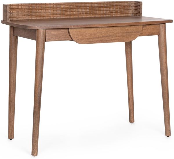 Schreibtisch Tansan aus Mangoholz, Retro Chic Design, braun lackiert, 100 cm breit
