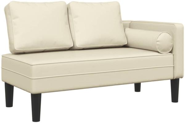 vidaXL Chaiselongue mit Kissen Creme Kunstleder, 116,5 x 62 x 57,5 cm
