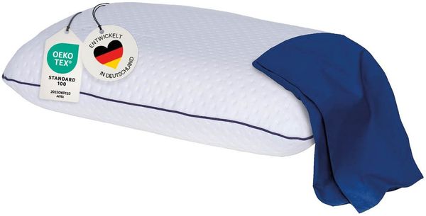 casimum Nackenstützkissen ergonomisches Reisekissen SUPER TRAVEL, Nackenkissen aus Memory Schaum, Füllung: Memory Foam (Memory Schaum), Bezug: Blau, Rückenschläfer, Seitenschläfer, stützend und bequem für unterwegs, 40x25x10cm mit blauem Bezug