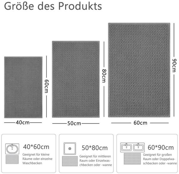 TUWENA Badematte Weich Chenille Badezimmerteppich, Badteppich rutschfest Waschbar, 40*60cm