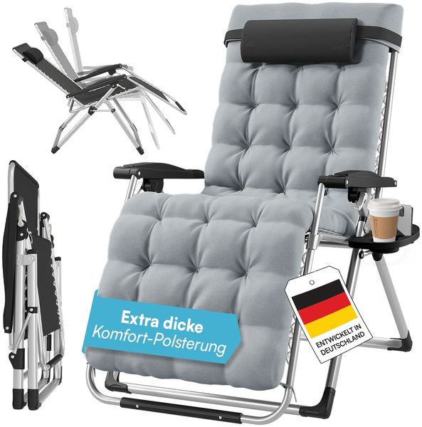 STEELSØN 'Lysira' Liegestuhl, klappbar & wetterfest, grau/silber, Sonnenliege mit extra dicker Polsterauflage, verstellbarer Gartenstuhl, bis 200 kg belastbar