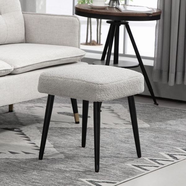 HOMCOM Fußhocker Schminkhocker Fußstütze mit Kaschmir-Optik (Hocker, 1 St, Sitzhocker), für Schlafzimmer, Stahlbeine, Hellgrau