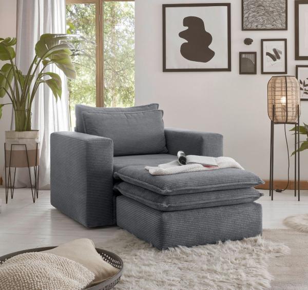 Sessel Pesaro in grau Cord Set inkl. Hocker