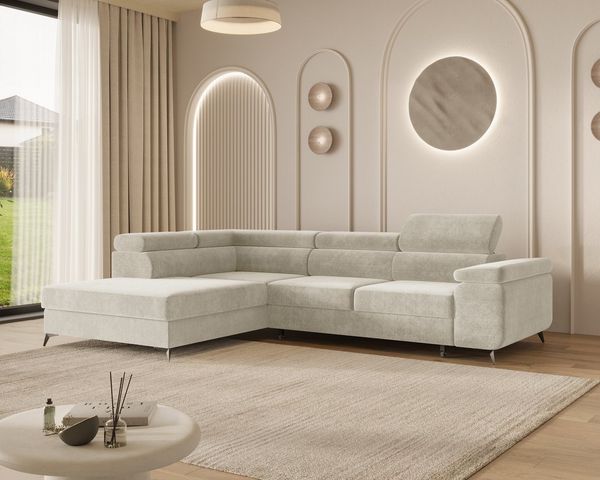 MOEBLO Ecksofa OSTIN, 290 cm – Modernes L-Sofa mit Schlaffunktion, Bettkasten und verstellbaren Kopfstützen, Cord oder Strukturstoff, - (BxHxT): 290x75–90x202 cm