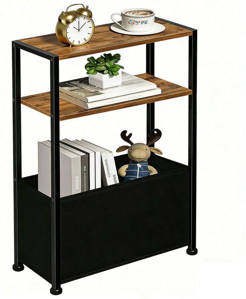 HEYHIPPO Ablageregal Schmaler Tisch mit Stoffkorb (65x40cm), platzsparend für kleine Räume, Schmales Nachttischchen mit Stoffkorb,65 cm hoch,bis 13,6 kg belastbar