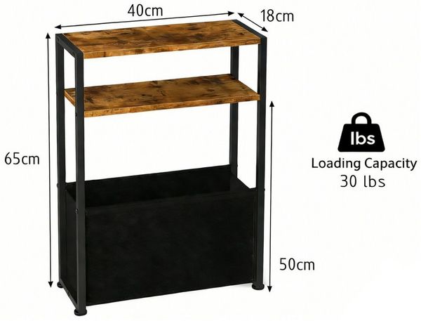 HEYHIPPO Ablageregal Schmaler Tisch mit Stoffkorb (65x40cm), platzsparend für kleine Räume, Schmales Nachttischchen mit Stoffkorb,65 cm hoch,bis 13,6 kg belastbar