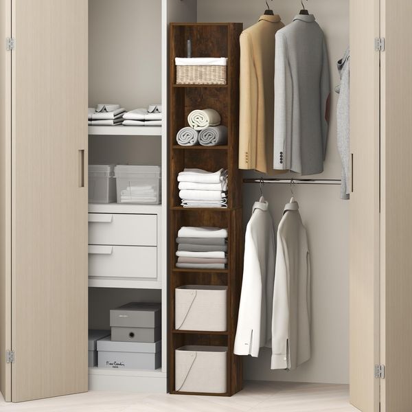 Furinno Cubicle 6-stufiges Schranksystem mit Aufbewahrungsmöglichkeiten, Schrankorganizer, offene Regale für Kleiderschrank, Schlafzimmer, Wohnzimmer, Amber Pine