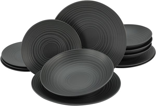 Lava Stone Schwarz, Tellerset 12-tlg (mo)