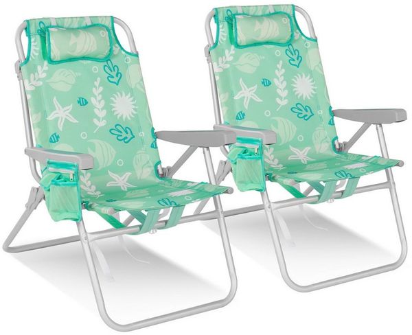 HOMECALL Klappstuhl Strandstuhl Leicht Klappbar Camping, 5-fach verstellbare Rückenlehne (Bis150KG Aluminiumrahmen, groBe Kuhitasche und Aufbewahrungstasche, 2 St), Seitentaschen, Kopfstütze, Schultergurten, Handtuchhalter
