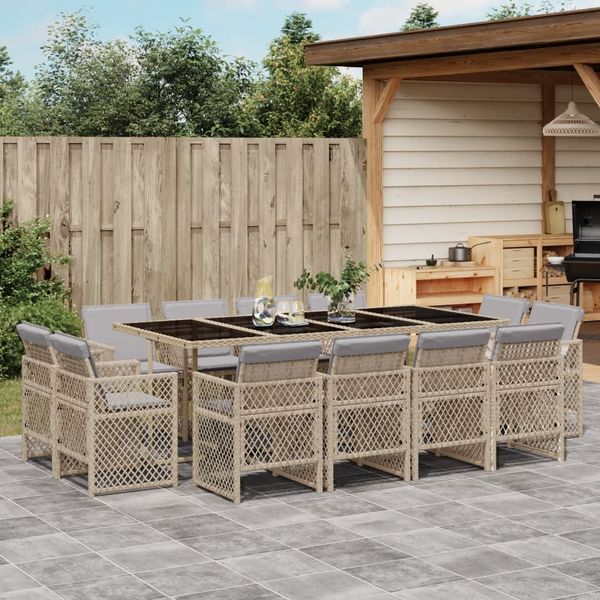 vidaXL 13-tlg. Garten-Essgruppe mit Kissen Beigemischung Poly Rattan 3210864