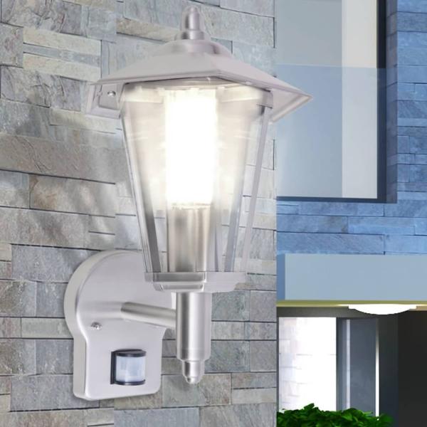 vidaXL Außenwandlampe Laterne Aufrecht Edelstahl mit Bewegungssenor 42223