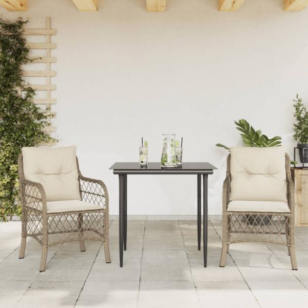 vidaXL 3-tlg. Bistro-Set mit Kissen Beige Poly Rattan 3212138
