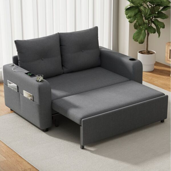 MODFU Schlafsofa Flexibler Tisch mit verstellbarer Größe, Ideal für platzoptimierte Nutzung in Wohn- oder Schlafbereich 1 Teile, Mit USB-Anschluss, Maße: 131x81x94 cm, modernes Design