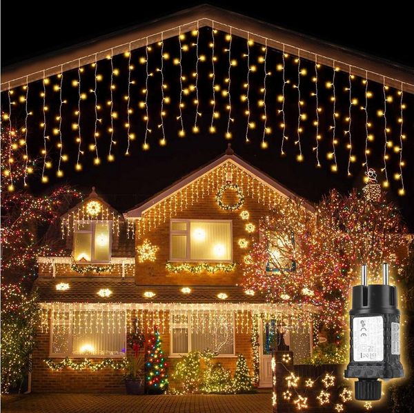 Salcar LED-Lichtervorhang LED Lichterkette Eisregenvorhang Außen, 8 Beleuchtungsmodi, Memory-Funktion, 3m 150 LED Warmeweiß