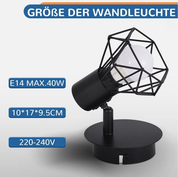 ZMH Wandleuchte Retro Wandstrahler Vintage Wandspot - E14 Verstellbare 350° Flur, OHNE Leuchtmittel, LED fest integriert, 1 Flammig Küchenlampe für Flur Schlafzimmer, Weiß/Schwarz