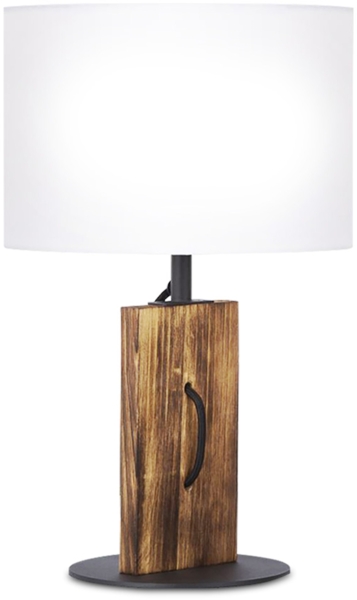 LED Tischleuchte, Pinienholz, Landhaus, Textil weiß, H 40,2 cm