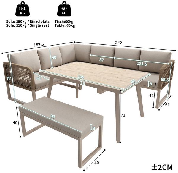 Celya Gartenlounge-Set Gartenmöbel Set mit Hochwertigen Sitzkissen & Rückenkissen, (für 6-8 Personen, SetHandgeflochtene PE-Rattan Polstergruppe, Beige), Garten Loungesessel mit esstisch,Wetterfestes Terrassen Sofa Set