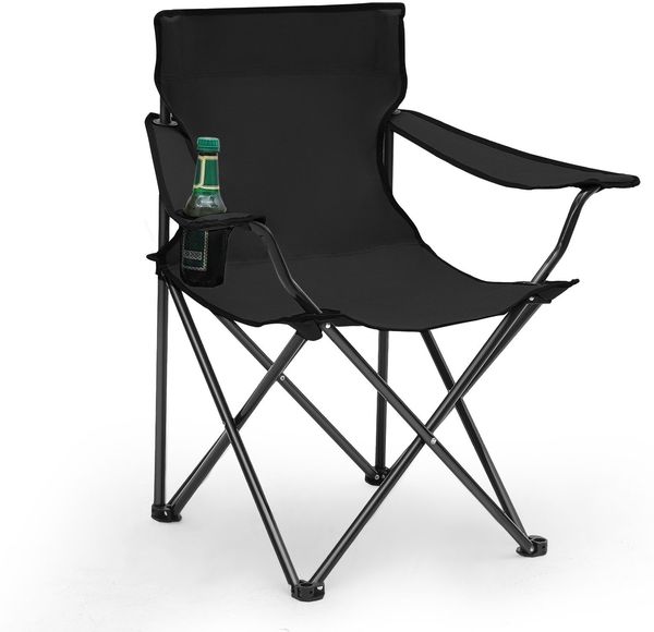 Sunula Campingstuhl Faltbar Anglerstuhl Ultraleicht Faltstuhl mit Armlehnen, mit Getränkehalter, mit Tragetasche, bis max. 100 kg, Schwarz