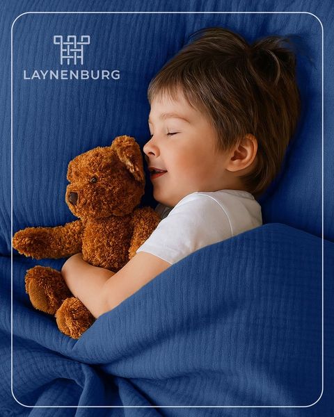 Laynenburg Kinderbettwäsche Musselin 2 teilig aus 100% Baumwolle in 100x135 cm + 40x60 cm, atmungsaktiv & bügelfrei – 3 lagig mit Reißverschluss & Haltebändern