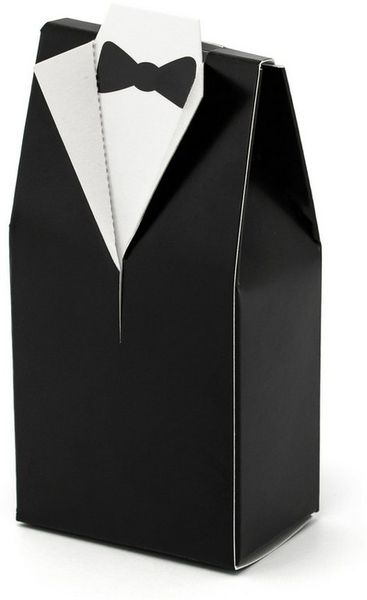 partydeco Geschenkbox, Geschenkbox für Gastgeschenke 5x3x9,5cm Bräutigam 10 Stk Schwarz Weiß