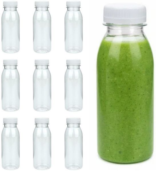 mikken Trinkflasche PET Getränkeflasche 250 ml Plastikflasche mit Deckel, perfekt für Smoothies, große Öffnung