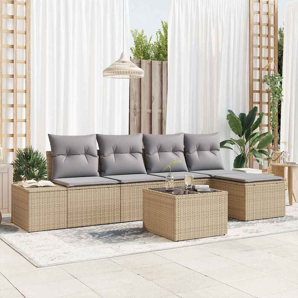 vidaXL Garten-Sofa-Set mit Kissen 5 pcs Beige und Hellgrau Poly-Rattan 3355699