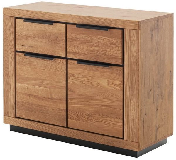 Massivart® Kommode GRENO 102 cm / Massivholz Wildeiche geölt / Metallgriffe, 2 Türen / 2 Schubladen / 2 Einlegeböden