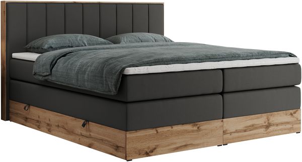 Boxspringbett BELLISSIMO KING, Doppelbett mit Multipocket-Matratze, Polsterbett mit Kopfstütze - 200 x 200 cm - Dunkelgrau Kunstleder - H3 Bild 4