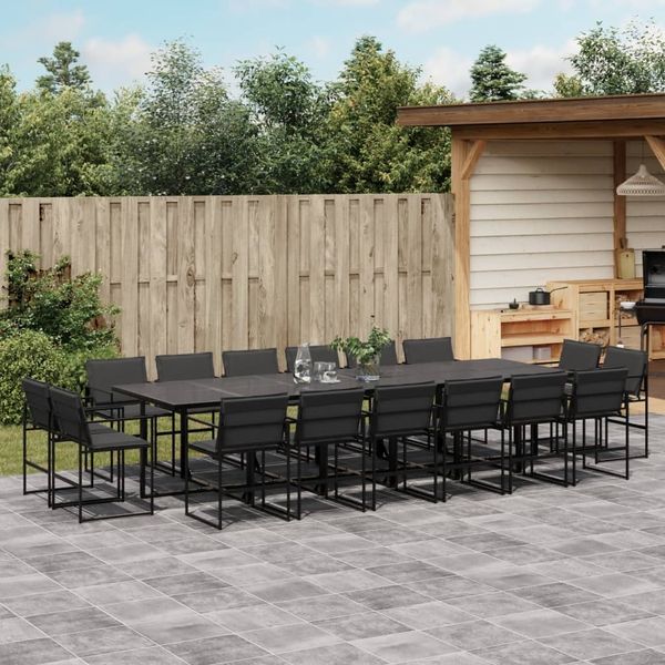 vidaXL 17-tlg. Garten-Essgruppe mit Kissen Schwarz Textilene 3295082