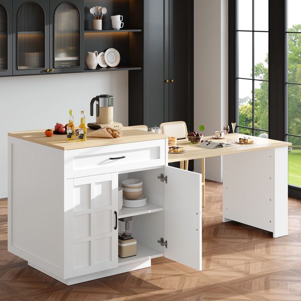 Ausziehbarer Bartisch Stehtisch 133-202x70 cm Marmor Optik Mit Fächern Schublade & Regal Festen Rollen 60 kg Tragkraft